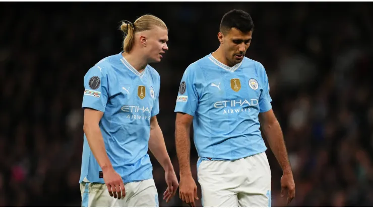 Haaland y Rodri, jugadores de Manchester City.
