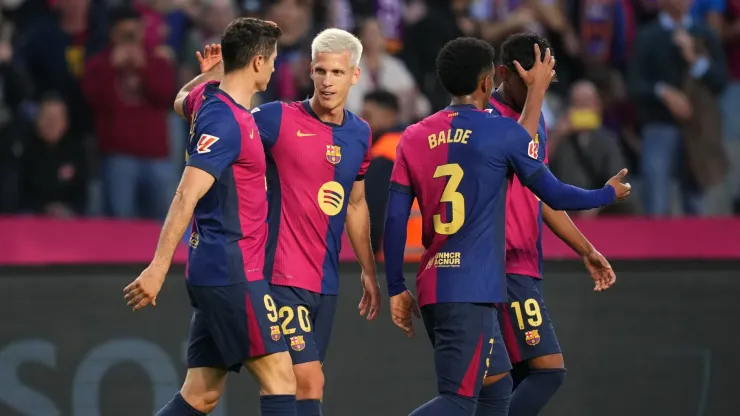 Los jugadores de Barcelona, a puro festejo.
