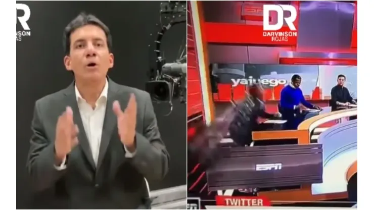 Carlos Orduz foi atingido por parte do cenário na ESPN colombiana
