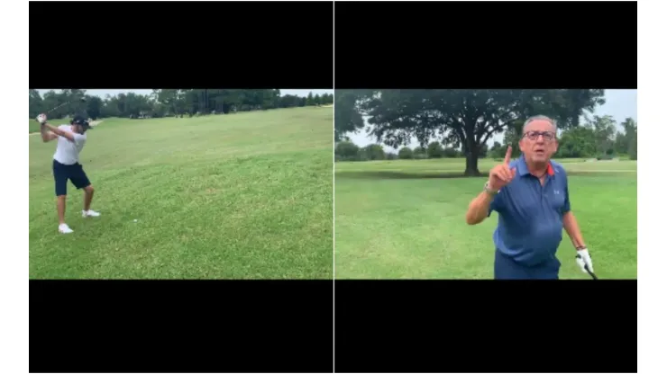 Galvão Bueno e seu filho, Luca, jogam golfe em Orlando
