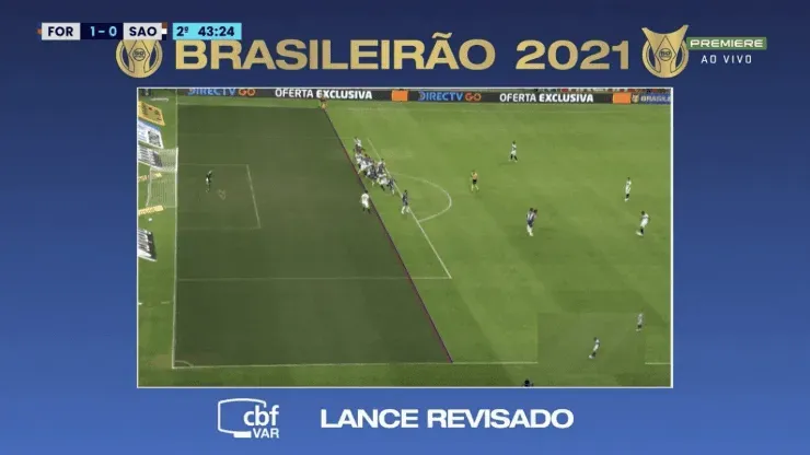 Lance da revisão do gol são-paulino que foi anulado. (Foto: Reprodução TV)