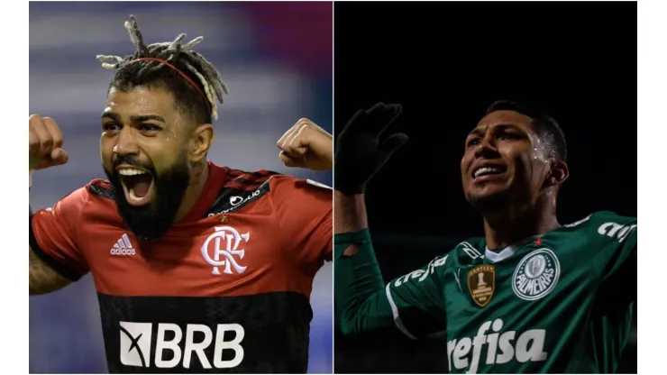 Foto: Gabriel Machado/AGIF;  Juan Mabromata - Pool/Getty Images - Gabigol do Flamengo e Rony do Palmeiras
