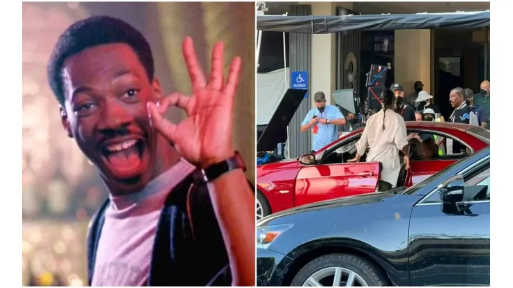 Eddie Murphy grava com icônica jaqueta de seu personagem em Um Tira da Pesada
