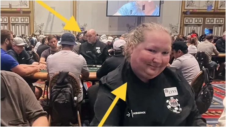 O casal de "dealers" que trabalha juntos na WSOP (Foto: Reprodução Twitter oficial Andrew Neeme @andrewneeme)
