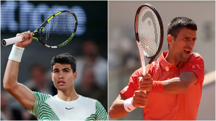 Djokovic e Alcaraz farão o aguardado duelo de semifinal de Roland Garros. Fotos: Clive Brunskill/Getty Images
