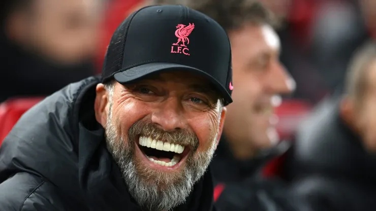 LIVERPOOL, ENGLAND - FEBRUARY 13: Juergen Klopp, Manager of Liverpool reacts prior to the Premier League match between Liverpool FC and Everton FC at Anfield on February 13, 2023 in Liverpool, England. (Photo by Michael Regan/Getty Images)
