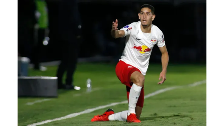 SAO PAULO, BRAZIL - SEPTEMBER 22: Bruno Praxedes of Bragantino gestures during a semi final first leg match between RB Bragantino and Libertad as part Copa CONMEBOL Sudamericana 2021 at Nabi Abi Chedid on September 22, 2021 in Sao Paulo, Brazil. (Photo by Miguel Schincariol/Getty Images)
