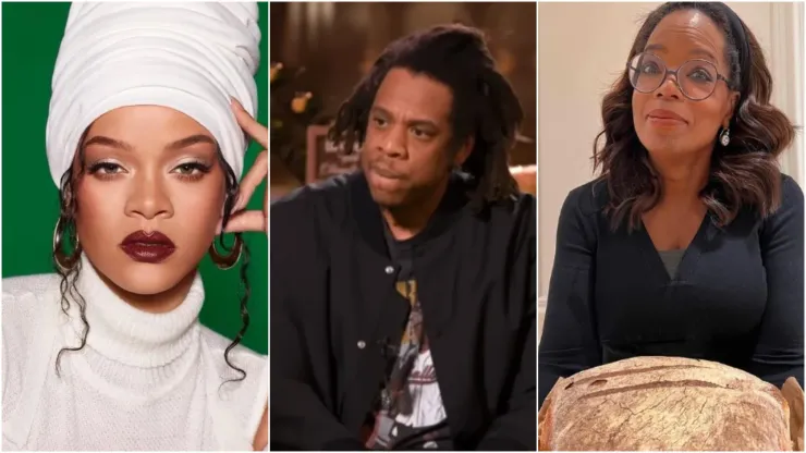 Rihanna (Reprodução/Instagram/@badgalriri) Jay Z (Reprodução/Youtube/Peacock) Oprah (Reprodução/Instagram/@oprah)
