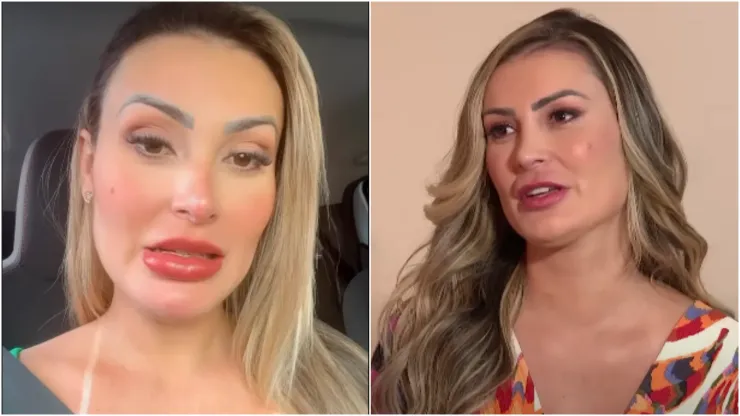 Foto 1: Instagram oficial de Andressa Urach. Foto 2: Reprodução YouTube (canal Leo Dias).
