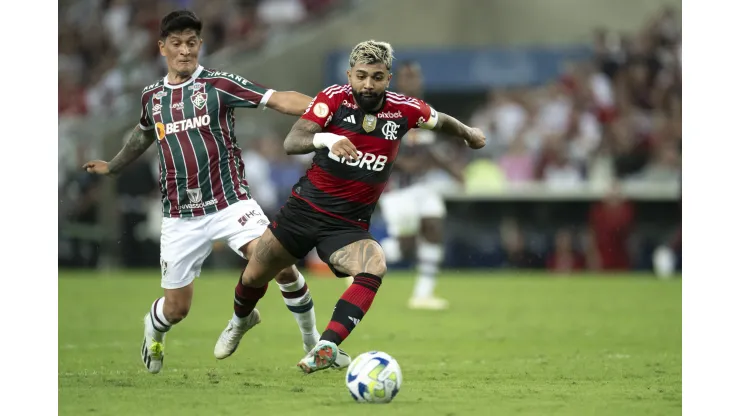 Foto: Jorge Rodrigues/AGIF- Gabigol pelo Flamengo e Cano pelo Fluminense
