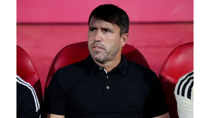 GIRONA, SPAIN - AUGUST 26: Eduardo Coudet, head coach of RC Celta looks on prior to the LaLiga Santander match between Girona FC and RC Celta at Montilivi Stadium on August 26, 2022 in Girona, Spain. (Photo by Alex Caparros/Getty Images)
