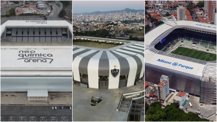 Foto: Getty Images; Divulgação Arena MRV e Allianz Parque - Clubles antes e depois de inaugurarem seus estádios
