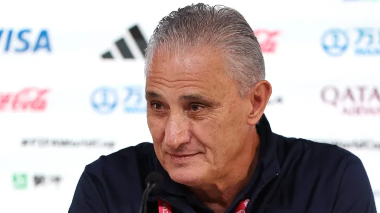 DOHA, QATAR - NOVEMBER 23: Adenor Leonardo Bacchi, Head Coach of Brazil, speaks during the Brazil Press Conference at the Main Media Center on November 23, 2022 in Doha, Qatar. (Photo by Mohamed Farag/Getty Images)
