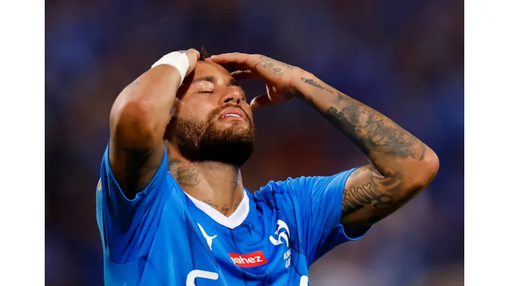 RIYADH, SAUDI ARABIA - SEPTEMBER 29: Neymar reacts during the Saudi Pro League match between Al Hilal and Al Shabab at Prince Faisal Bin Fahad on September 29, 2023 in Riyadh, Saudi Arabia. (Photo by Francois Nel/Getty Images)
