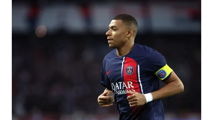 PARIS, FRANCE - JUNE 03:  Kylian Mbappe of Paris Saint-Germain in action during the Ligue 1 match between Paris Saint-Germain and Clermont Foot at Parc des Princes on June 03, 2023 in Paris, France. (Photo by Julian Finney/Getty Images)
