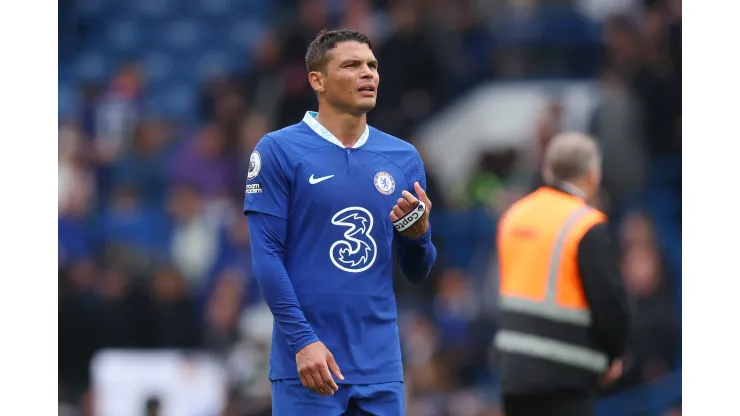 LONDON, ENGLAND - MAY 13: Thiago Silva of Chelsea reacts after the draw during the Premier League match between Chelsea FC and Nottingham Forest at Stamford Bridge on May 13, 2023 in London, England. (Photo by Julian Finney/Getty Images)
