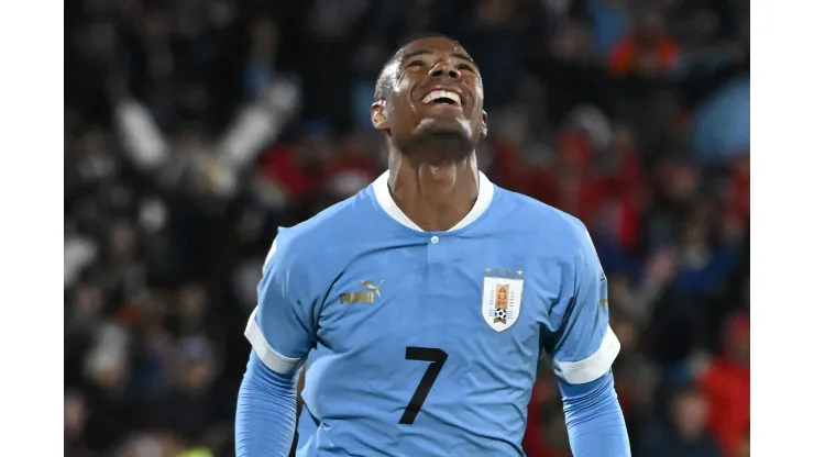 MONTEVIDEO, URUGUAY - OCTOBER 17: Nicolas de la Cruz of Uruguay celebrates after scoring the team's second goal during the FIFA World Cup 2026 Qualifier match between Uruguay and Brazil at Centenario Stadium on October 17, 2023 in Montevideo, Uruguay. (Photo by Guillermo Legaria/Getty Images)
