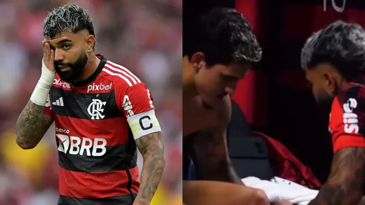 Foto Esq.: Thiago Ribeiro/AGIF e Foto Dir.: Reprodução FlaTV - Gabigol e Pedro
