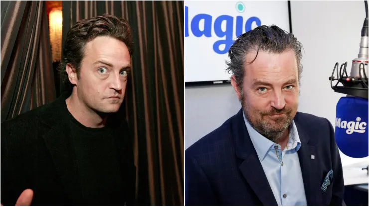 Matthew Perry posa para fotógrafos em bastidores. Imagem 1:  Charley Gallay/Getty Images | Imagem 2:  Alex B. Huckle/Getty Images 
