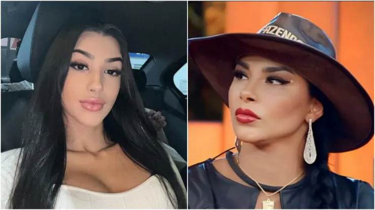 Bia Miranda posa para as redes; Jenny Miranda em A Fazenda 15; Foto 1: Instagram oficial de Bia Miranda. Foto 2: Instagram oficial de Jenny Miranda.
