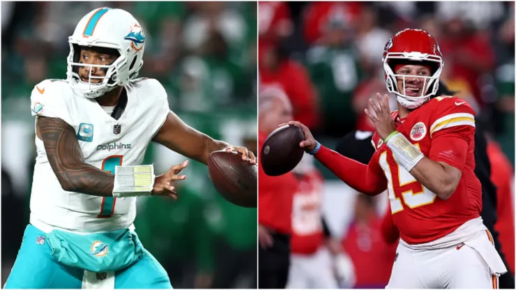 Tua e Mahomes estarão frente a frente. Fotos: Getty Images
