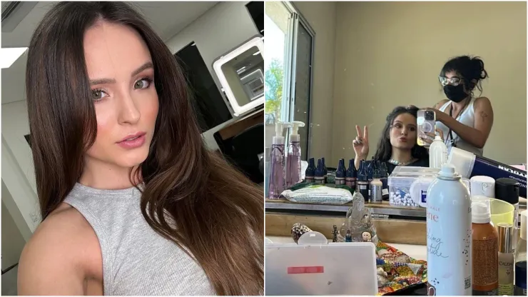 Selfie de Larissa Manoela e Larissa se arrumando para as gravações – Fotos: Instagram/Larissa Manoela 
