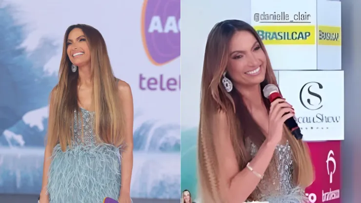 Patrícia Poeta se emociona ao citar família no Teleton 2023. Foto: Reprodução/Instagram - AACD (Imagem 1)/ Reprodução/SBT (Imagem 2)
