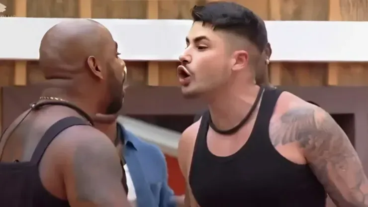 Lucas Souza e Cezar Black discutindo. Reprodução/Record