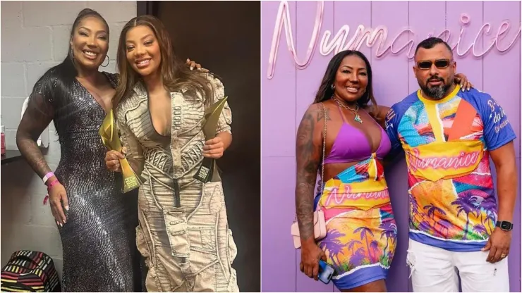 Foto 1: Ludmilla com a mãe em um dia de premiação Foto 2: Silvana Oliveira e o marido no show de Ludmilla - Fotos: Instagram/Silvana Oliveira 
