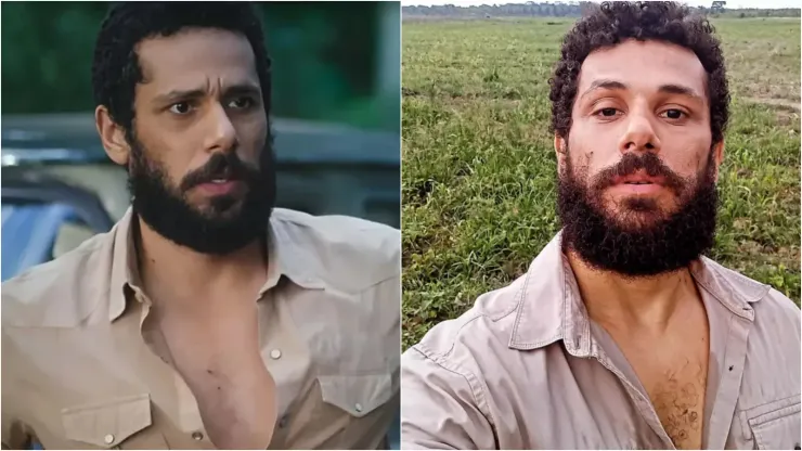 Amaury Lorenzo interpreta Ramiro em Terra e Paixão. Foto 1: Reprodução/Rede Globo. Foto 2: Instagram de Amaury Lorenzo.
