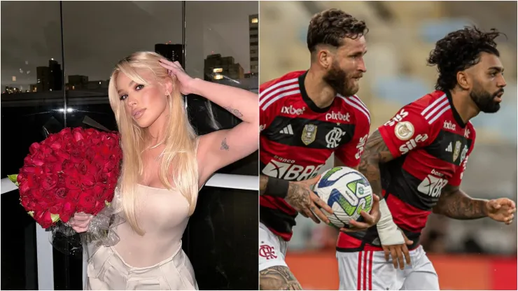 Karoline Lima estaria vivendo romance com jogador. Reprodução/Instagram/Karoline Lima e Divulgação/Marcelo Cortes/Flamengo.
