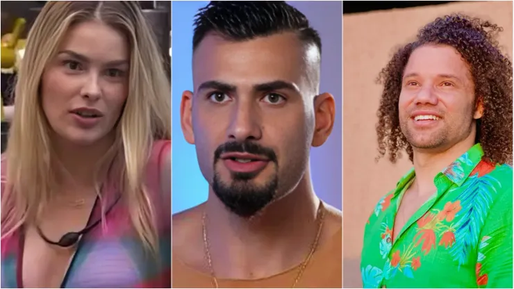 Yasmin Brunet, Nizam e Maycon estão no BBB 24 - Fotos 1 e 2: Reprodução/Rede Globo. Foto 3: Instagram de Maycon.
