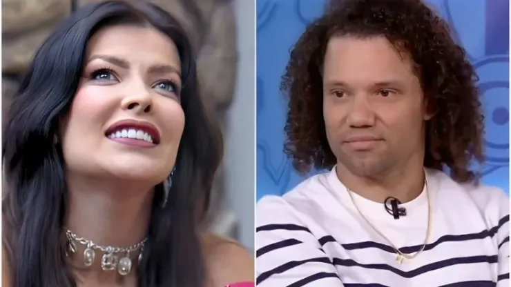 Jaquelline e Maycon - Reprodução/Record (foto 1) - Reprodução/TV Globo (foto 2)
