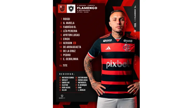 Escalação do Flamengo. Foto/ reprodução: Flamengo