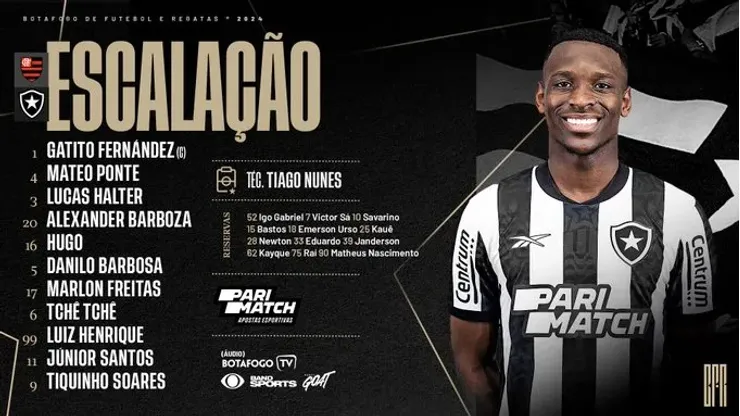 Escalação do Botafogo. Foto/ reprodução: Botafogo