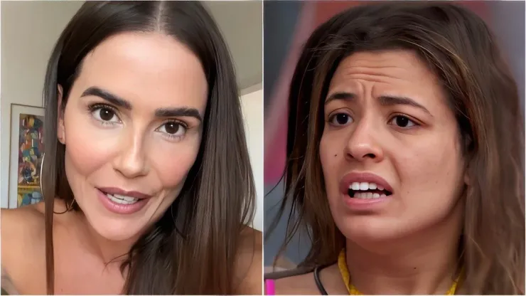 Deborah comemora visita de Sabrina Sato e ignora tombo causado por Beatriz - Instagram/Deborah Secco (foto 1) - Reprodução/TV Globo (foto 2)
