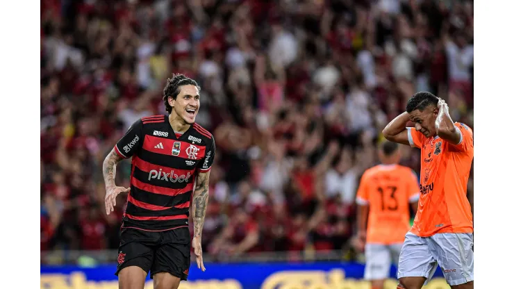 Pedro comemora gol no Maracanã sobre o Nova Iguaçu, na Final do Carioca. Foto: Thiago Ribeiro/AGIF
