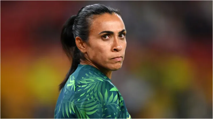 Marta durante aquecimento do jogo do Brasil - Foto: Justin Setterfield/Getty Images
