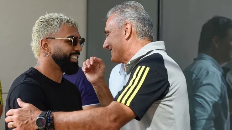 Tite encontra Gabigol no Ninho do Urubu. Foto: Marcelo Cortes / Flamengo.
