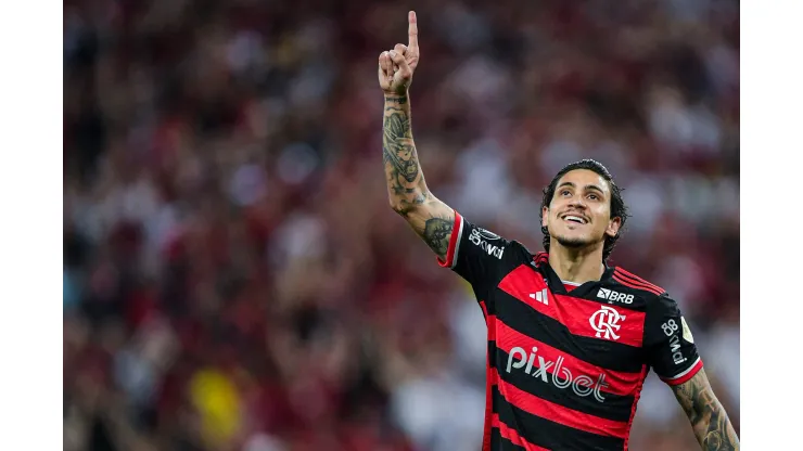 Pedro jogador do Flamengo comemora seu gol durante partida contra o Bolivar pela Copa Libertadores 2024. Foto: Thiago Ribeiro/AGIF
