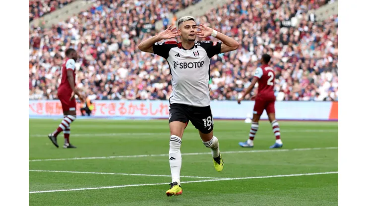 Andreas Pereira do Fulham comemorando gol. (Foto de Richard Pelham/Getty Images)
