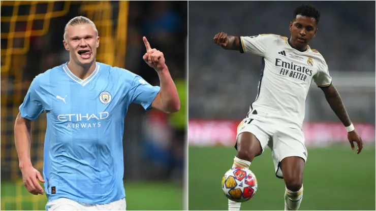 Fotos: Haaland (Christian Kaspar-Bartke/Getty Images); Rodrygo (Alex Pantling/Getty Images)
