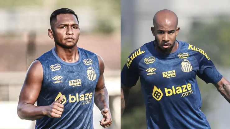 Morelos e Patrick, jogadores do Santos, em treinamentos - Foto: Reinaldo Campos/AGIF
