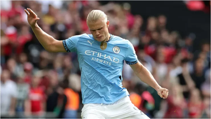 Foto: David Rogers/Getty Images - Haaland em jogo do Manchester City
