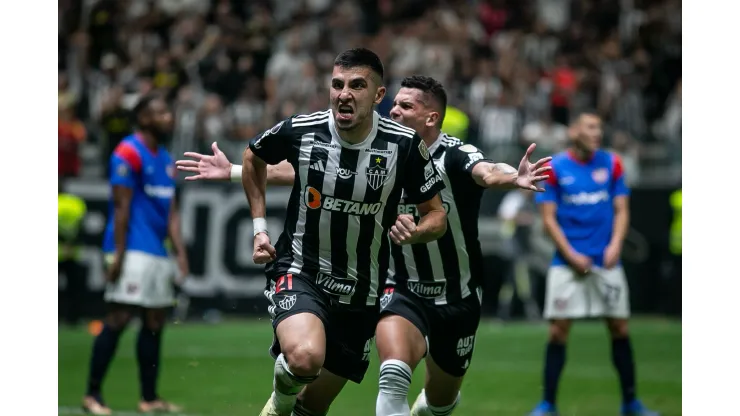 Battaglia jogador do Atletico-MG comemora seu gol durante partida contra o San Lorenzo. Foto: Fernando Moreno/AGIF
