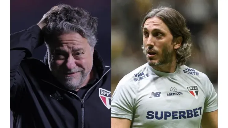 Julio Casares, presidente do São Paulo e Luiz Zubeldía treinador são paulino que foram muito criticados após eliminação do Tricolor na Copa do Brasil 
