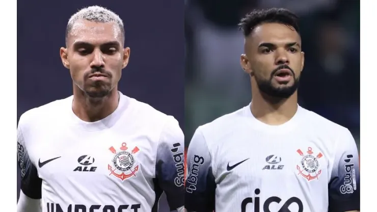 Matheuzinho e Raniele, jogadores do Corinthians durante partida contra o Botafogo no estádio Arena Corinthians pelo campeonato Brasileiro A 2024
