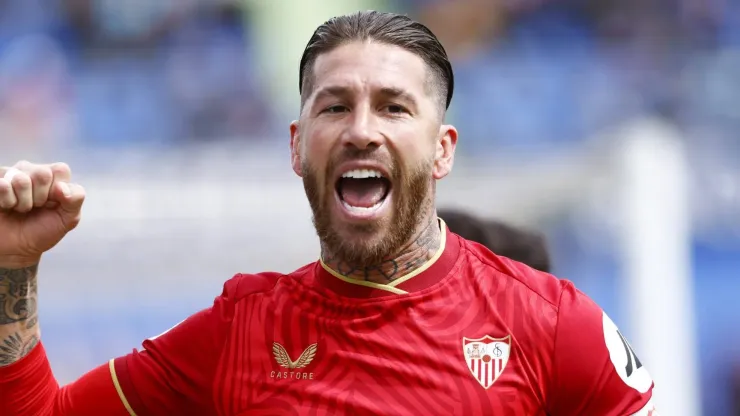 Sergio Ramos comemorando gol em partida entre Getafe e Sevilla, pela La Liga, no dia 30/03/2024. 
