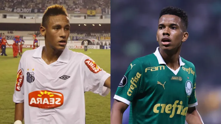 Neymar atuando em 2009 pelo Santos, e Estêvão, do Palmeiras.
