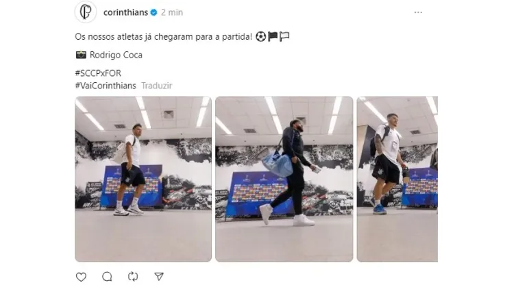 Elenco do Corinthians chegando na Neo Química Arena. Foto: Reprodução Threads